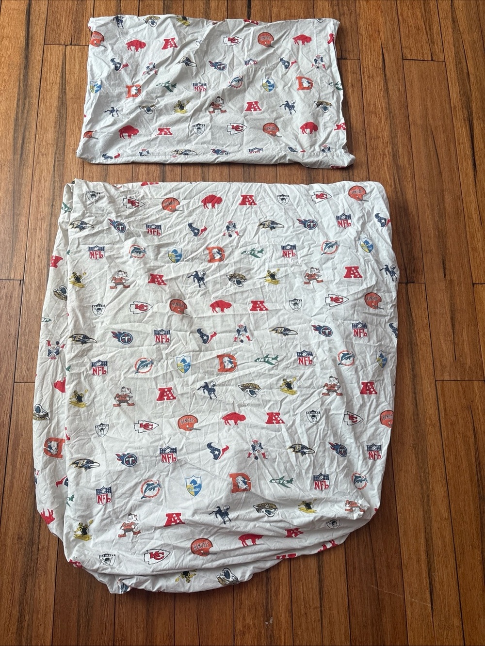 POTTERY BARN PB Teen Football AFC NFL Gray Full Size Fitted Sheet Pillow Case